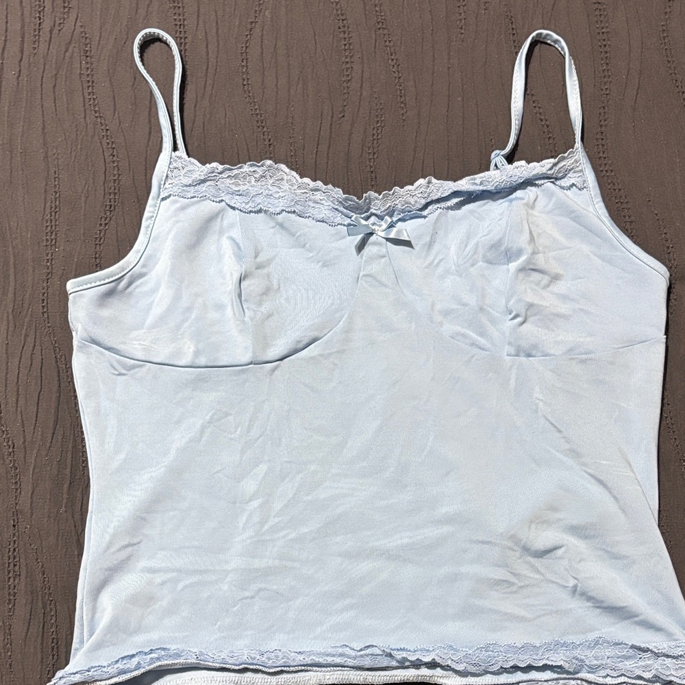 SHEIN Light Blue Lace Trim Tank Top